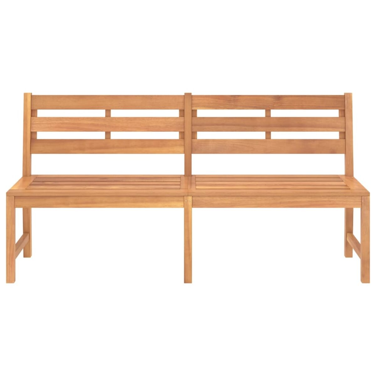 Holzbank für draußen mit horizontalen Lamellen. Naturholzfarbe.