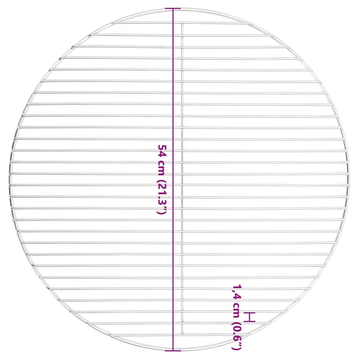 Runder Grillrost aus Stahl. Ein Lineal zeigt seinen Durchmesser von 54 cm und eine Dicke von 1,4 cm.