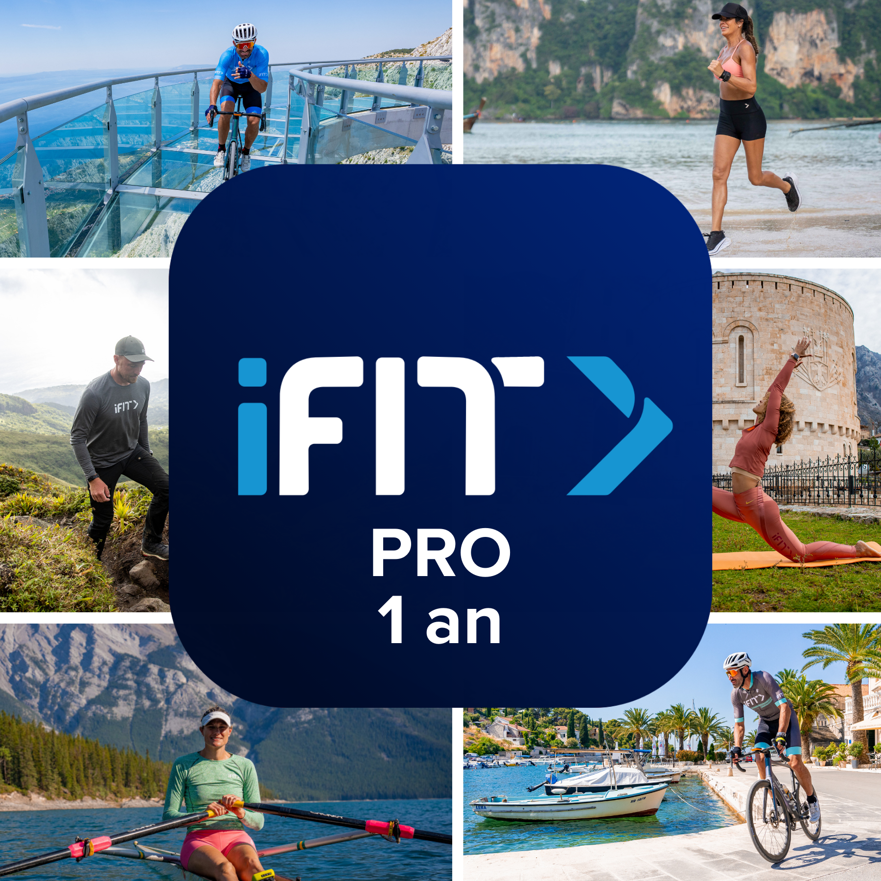 IFIT Pro 1 Jahr Werbebild. Collage von Menschen, die verschiedene Übungen machen.