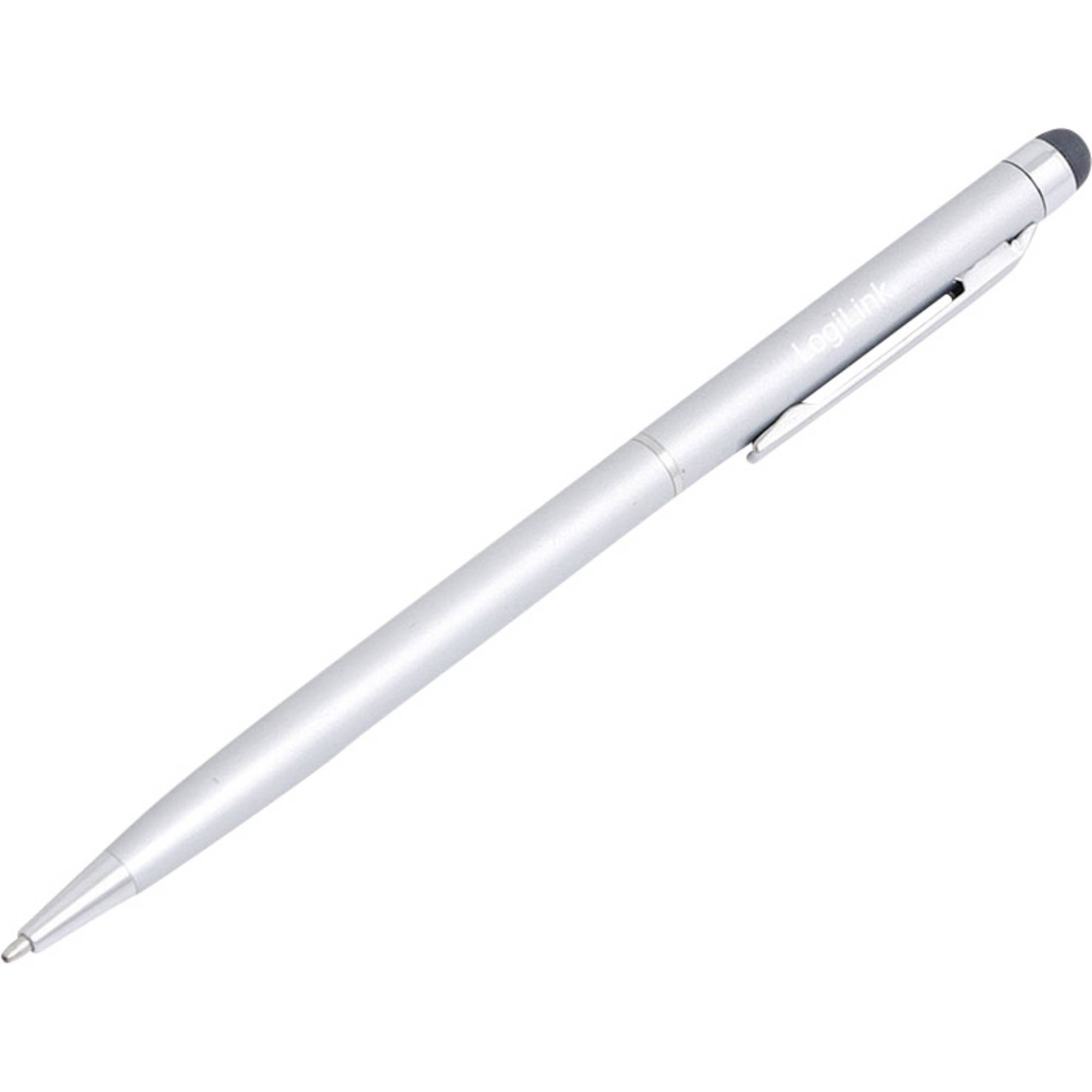 Penna d'argento con punta a stilo, sfondo bianco.
