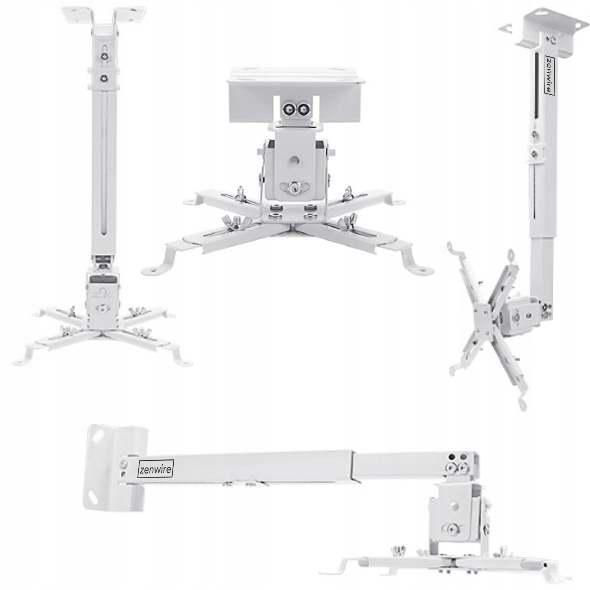 Białe uchwyty do projektora w różnych pozycjach. Na białym tle.