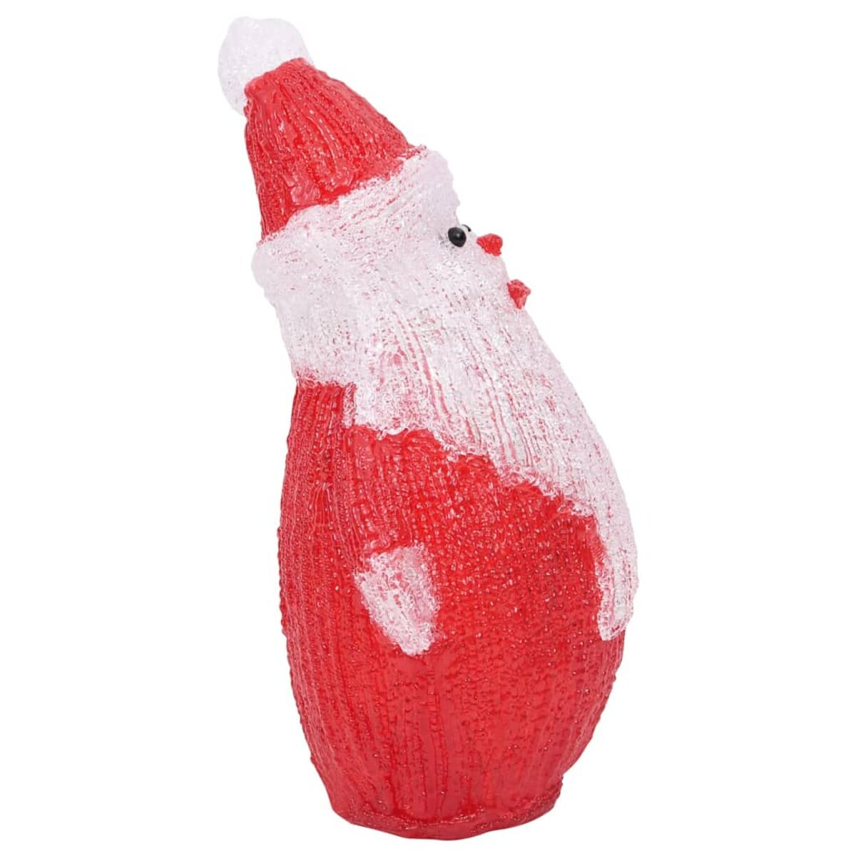 Eine festliche Weihnachtsmann-Figur in Rot und Weiß, leicht geneigt.