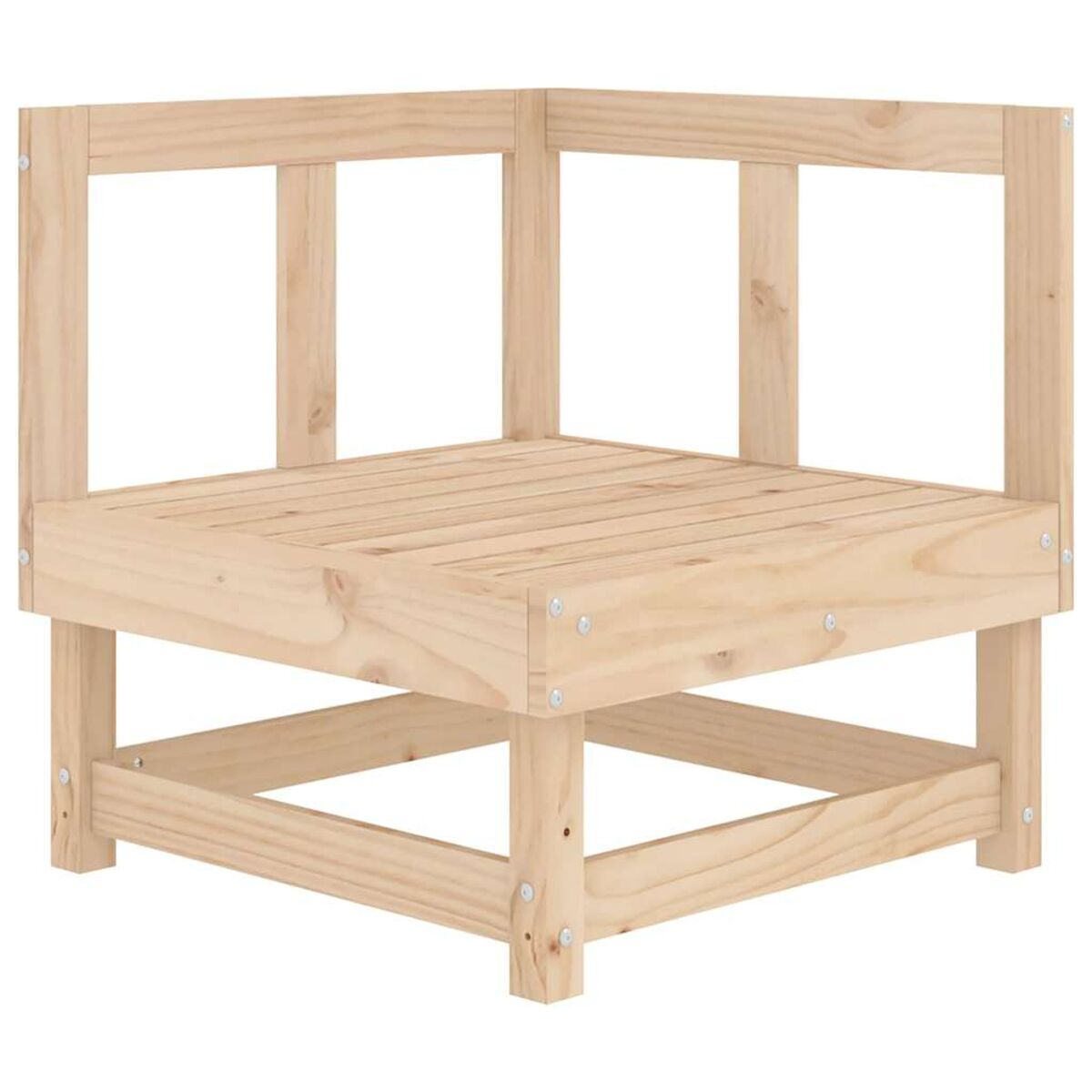 Eckstuhl aus Holz. Quadratisches Design. Hellbraune Farbe. Weißer Hintergrund.