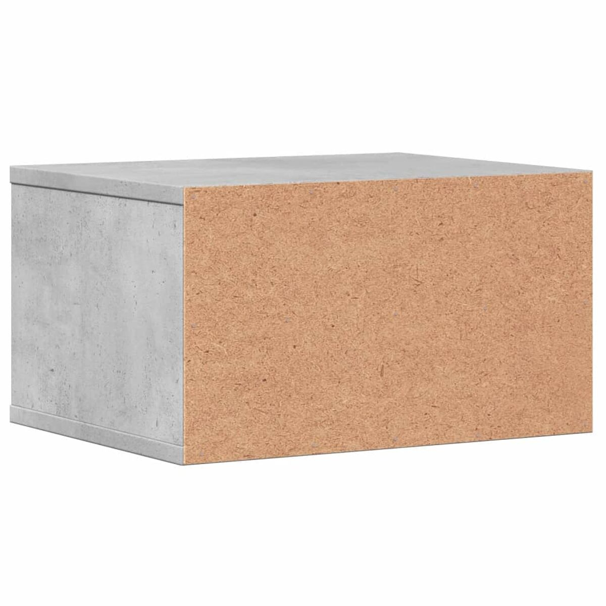 Eine rechteckige Box mit grauem Beton außen und einer braunen Holzseite.