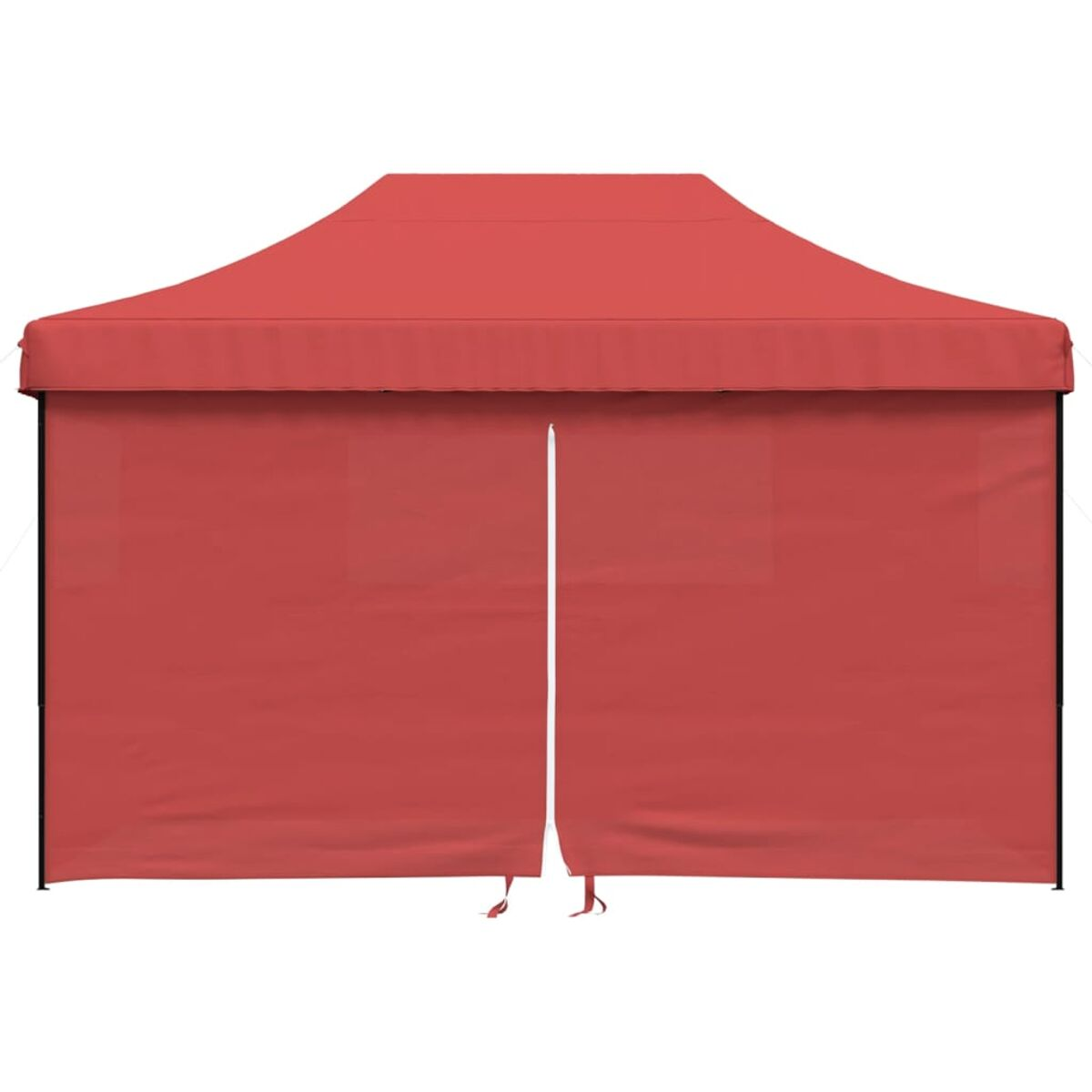 Ein rotes Pop-up-Zelt mit geschlossenen Seiten, isoliert auf weißem Hintergrund.