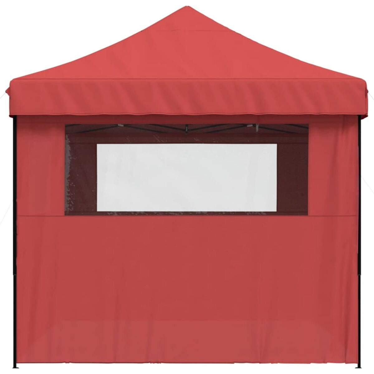 Rotes Pop-up-Zelt mit weißem Fenster. Weißer Hintergrund.