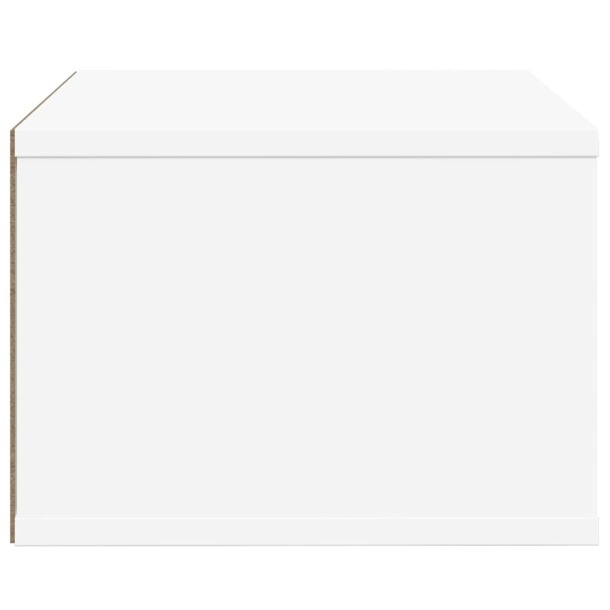 Ein schlichter weißer Schrank, von der Seite gesehen, vor weißem Hintergrund.