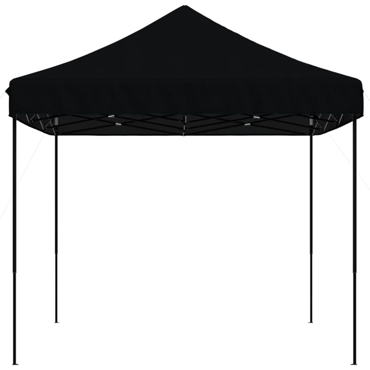 Schwarzes Pop-up-Pavillonzelt mit spitzer Spitze, vor weißem Hintergrund.