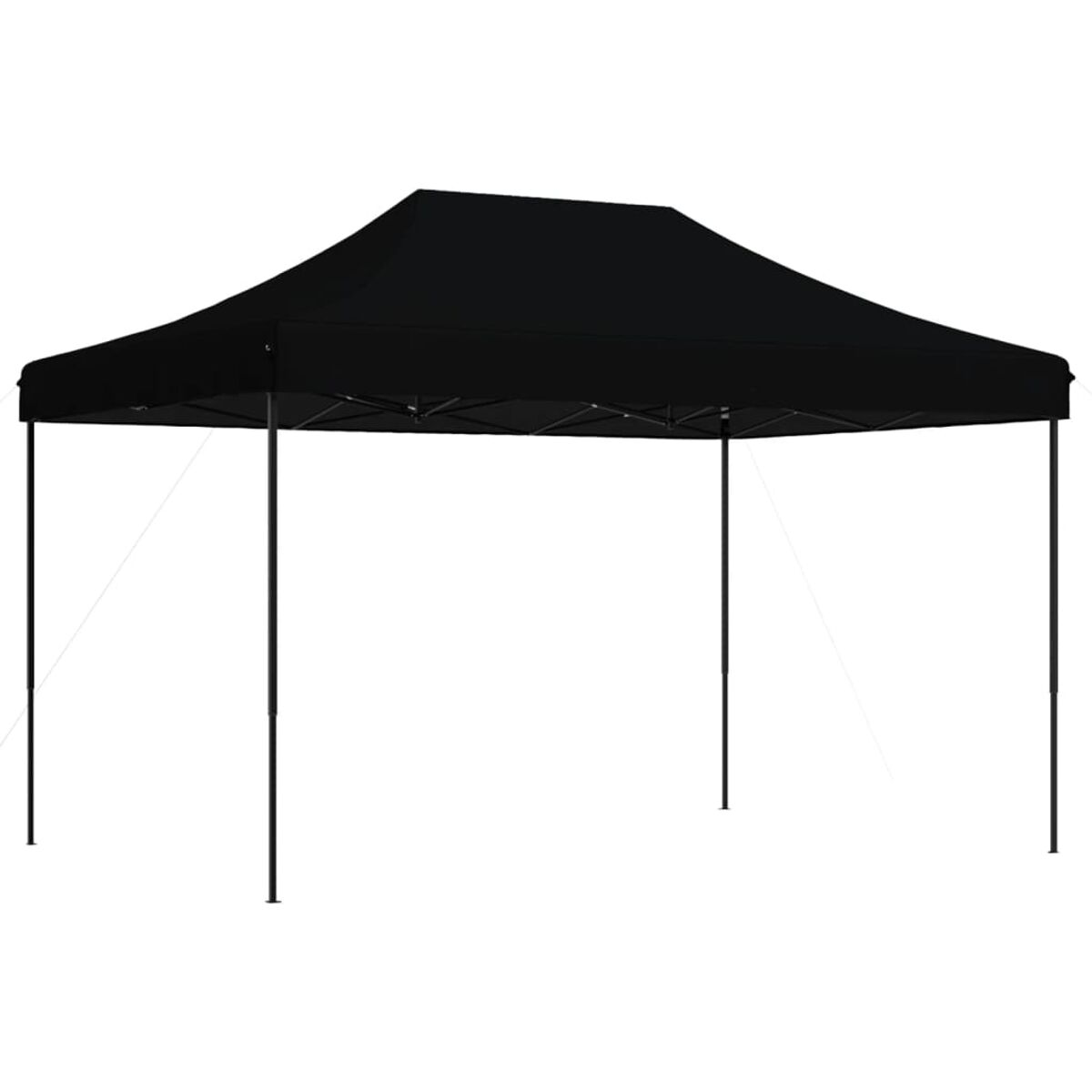 Schwarzes Pop-up-Zelt. Quadratische Form mit schwarzem Dach und schwarzen Pfosten auf weißem Hintergrund.