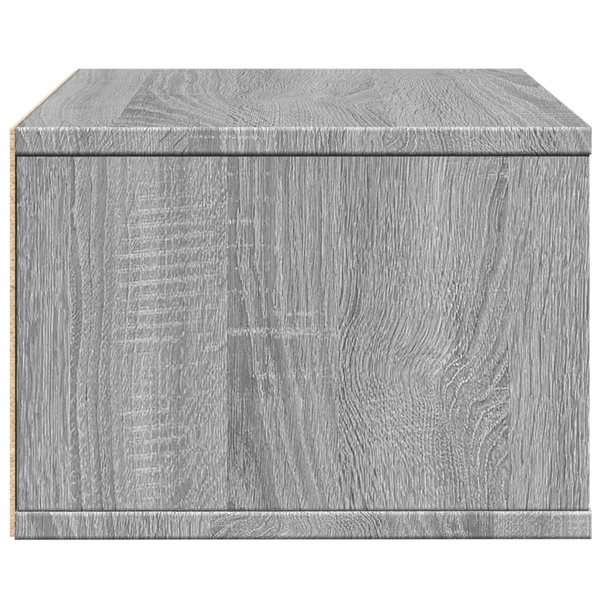Ein grauer Holzschrank mit Holzmaserung, auf weißem Hintergrund.