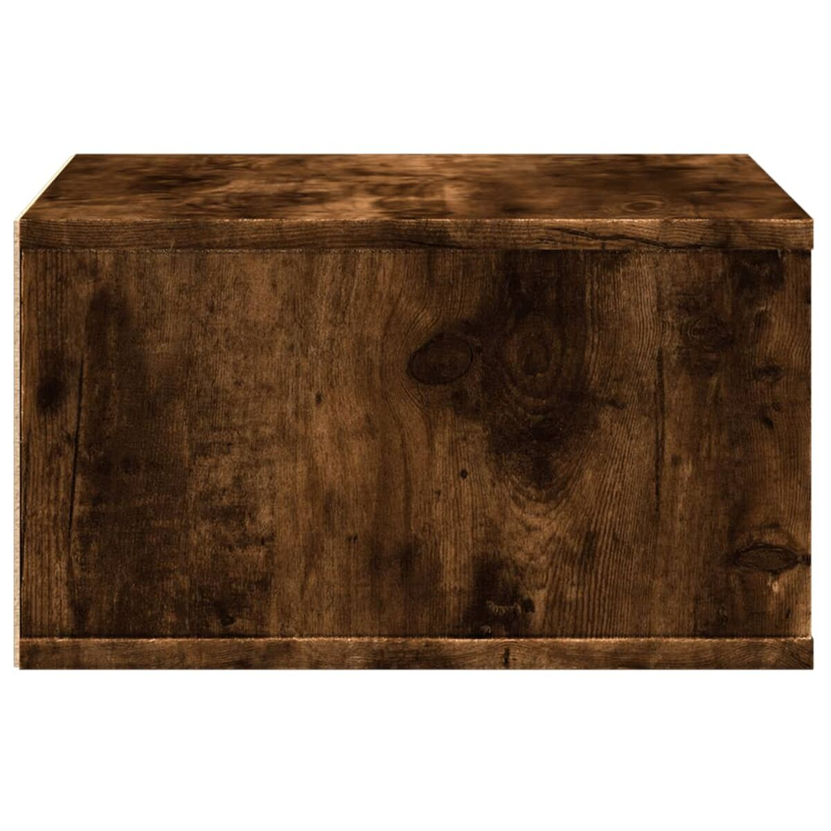 Holzschrank mit brauner, strukturierter Oberfläche, die Holzmaserungsdetails zeigt.