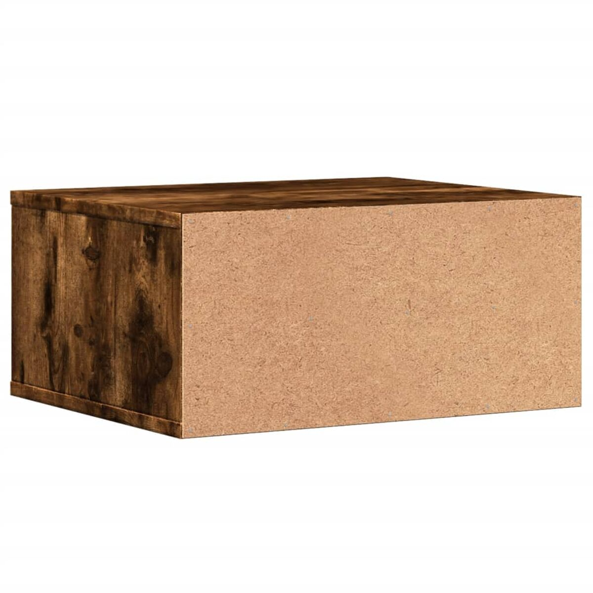 Holzkiste. Dunkelbraune Farbe. Seitenansicht, einfacher Hintergrund.