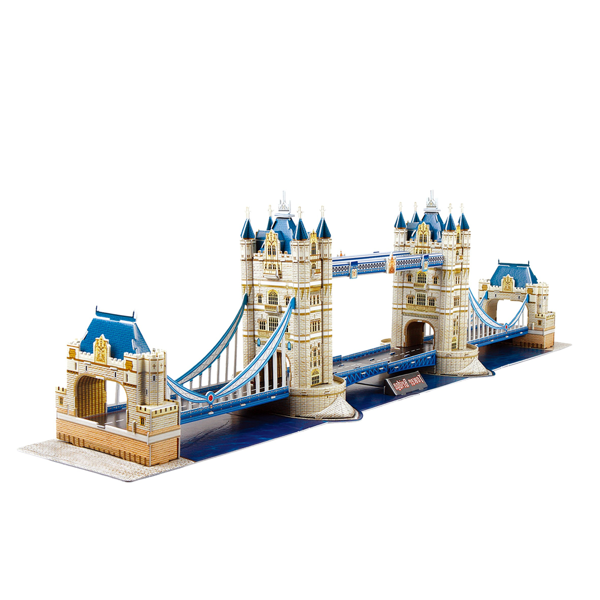Tower Bridge puzzle. Detailed model with blue and white colors, iconic London landmark.