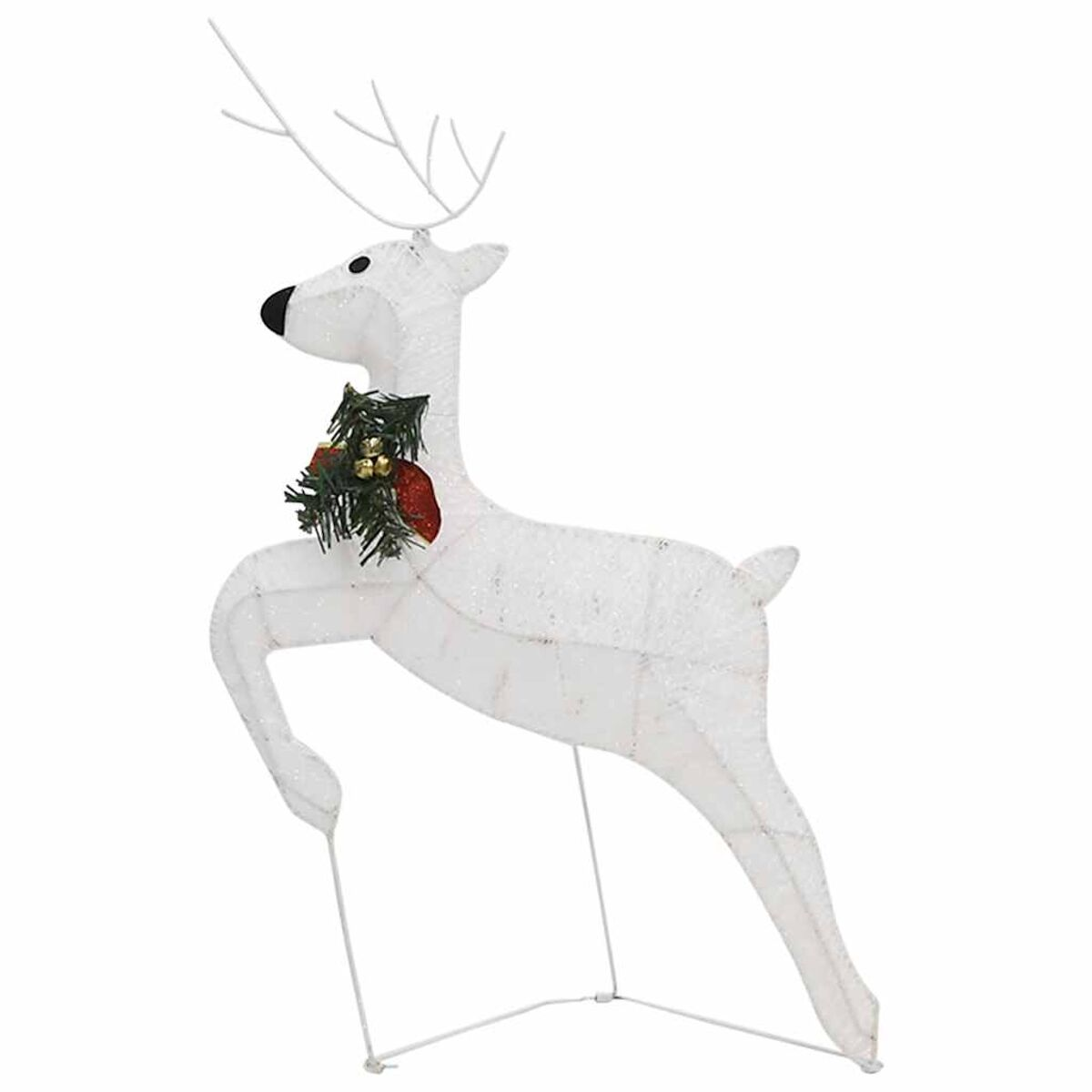 Weiße Rentier-Weihnachtsdekoration. Rentier mit weißem Körper, Geweih und festlichem Kragen mit Beeren.
