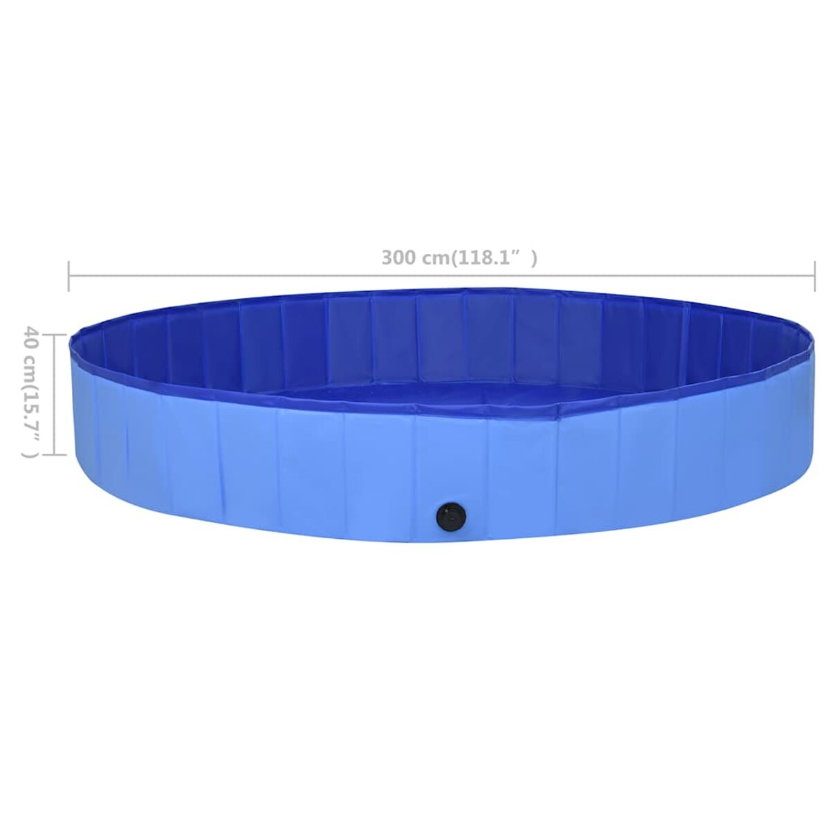 Ein blauer, runder, aufblasbarer Pool. Der Pool ist von blauem Material umgeben.