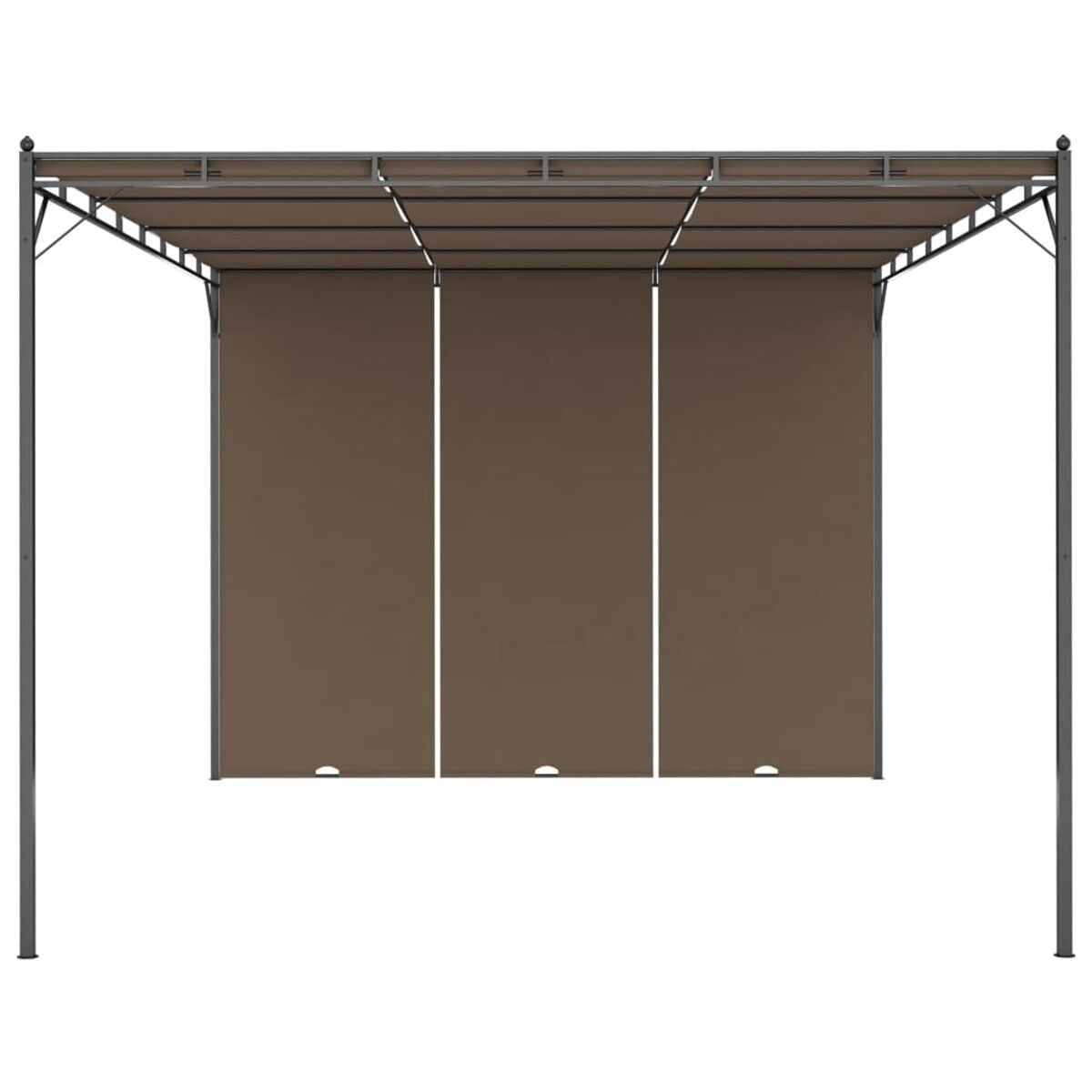 Braune Pergola mit drei braunen Schattierungen und dunklem Rahmen.