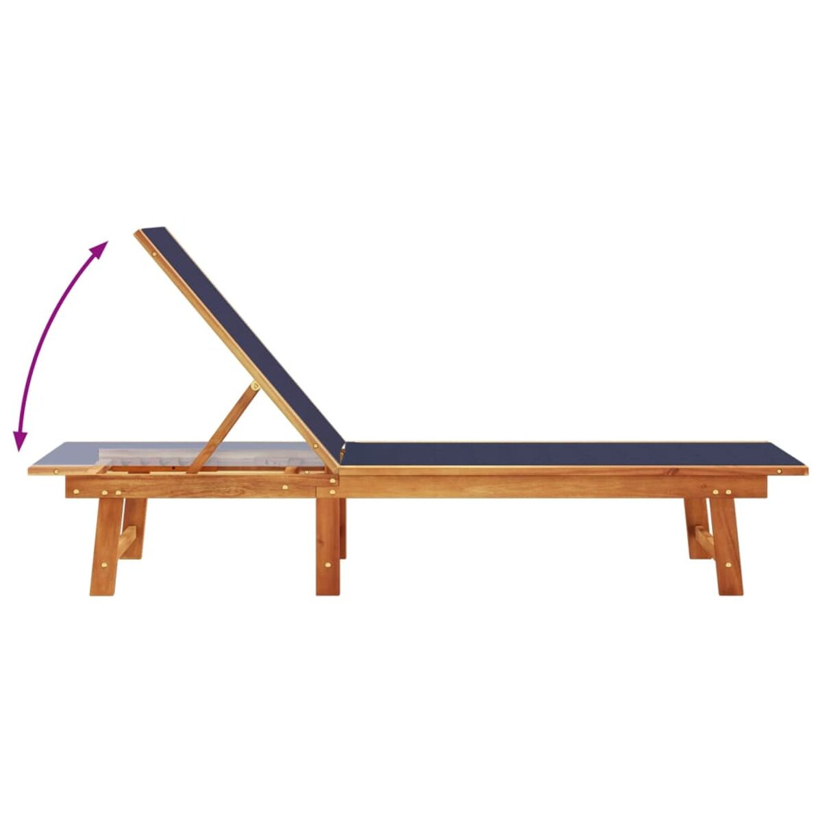 Lettino in legno con schienale regolabile. Sfondo bianco.