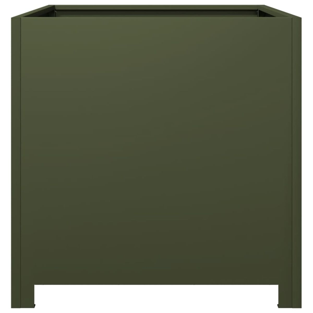 Un mobile contenitore rettangolare verde scuro dal design semplice, su sfondo bianco.