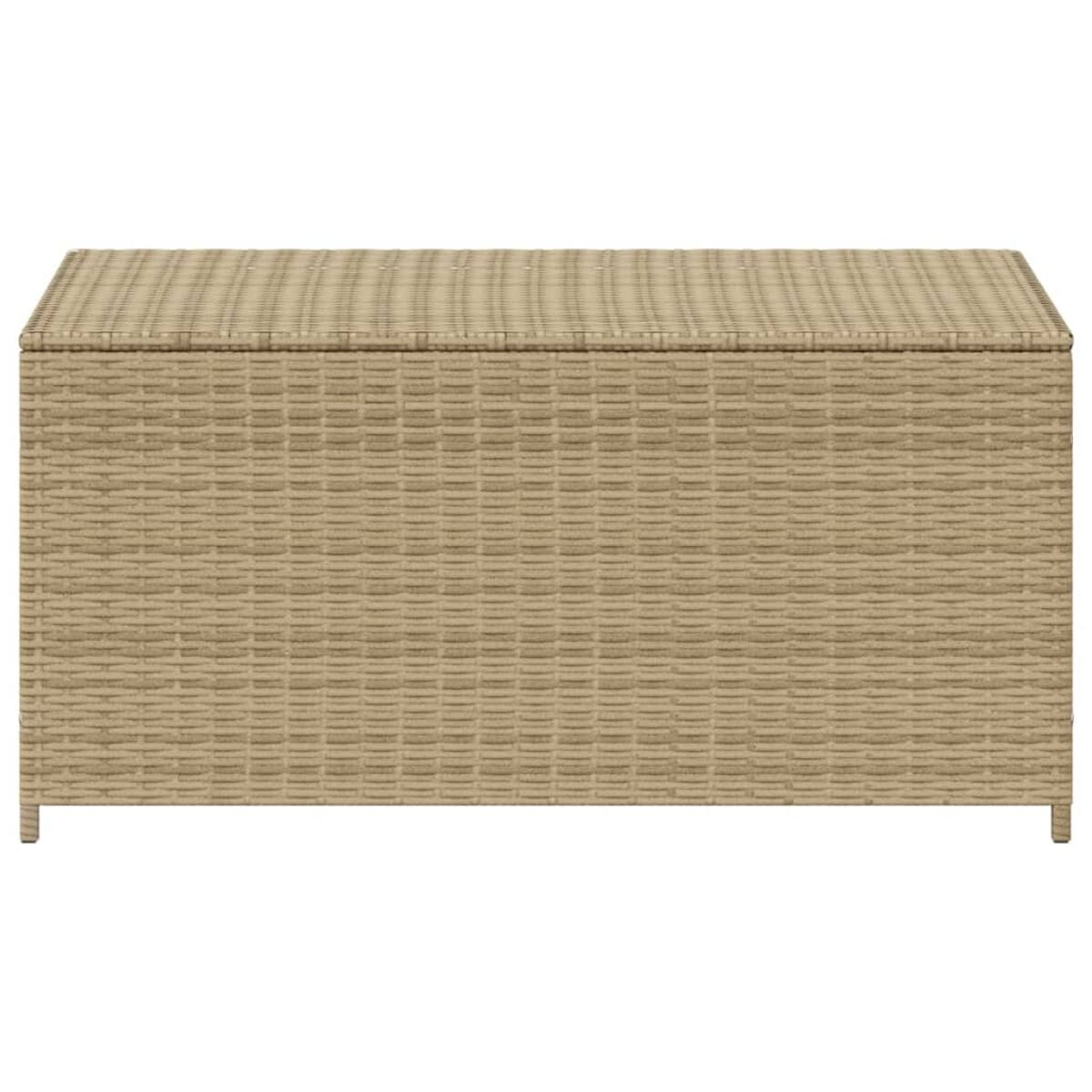 Beige Aufbewahrungsbox aus Korbgeflecht mit geschlossenem Deckel.