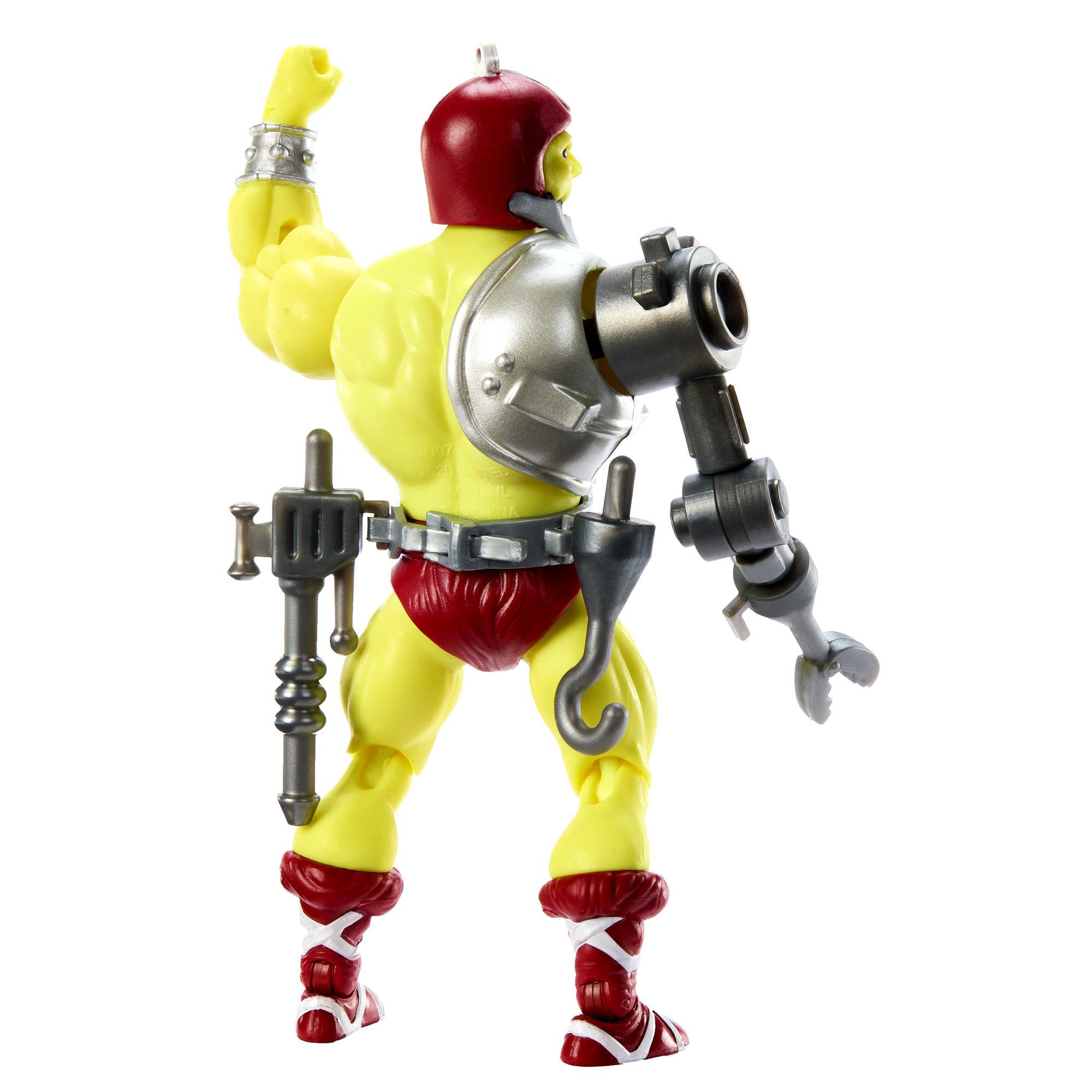 Figurka akcji żółtoskórego muskularnego mężczyzny zbroi i broni.