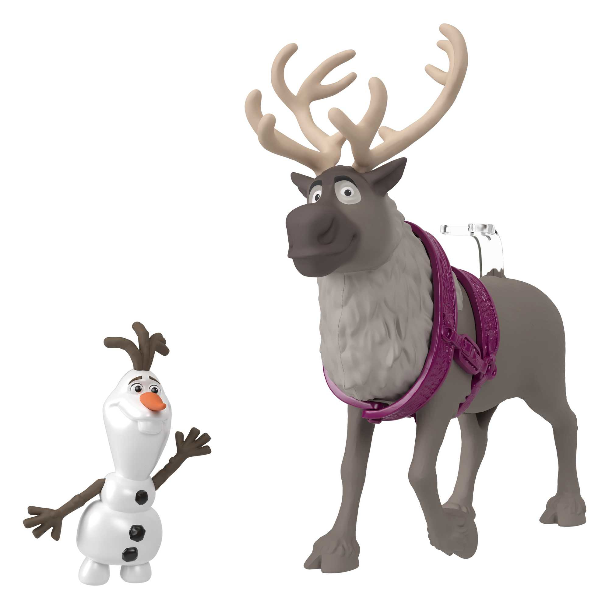 Bałwan Olaf i renifer Sven z Krainy Lodu na białym tle.