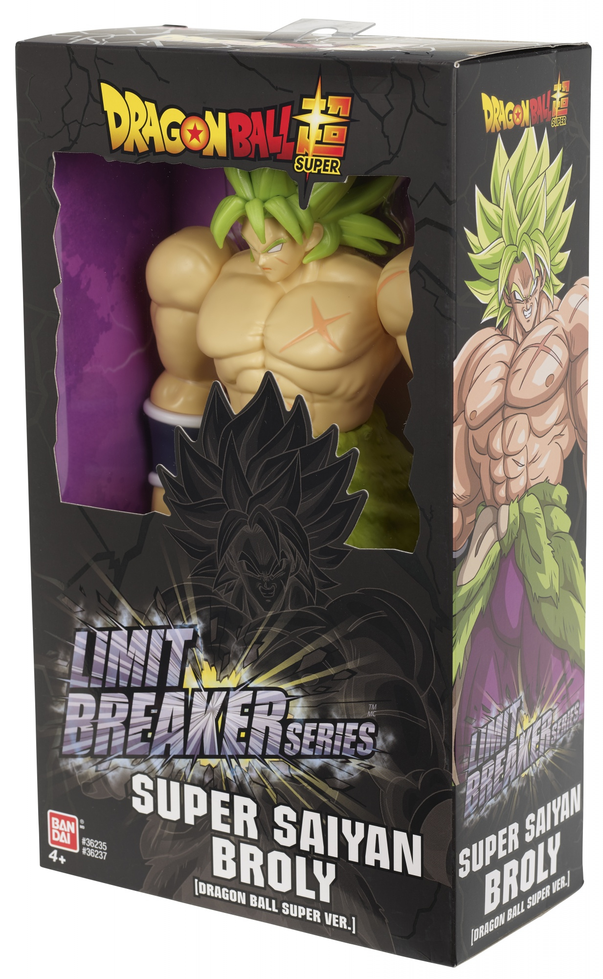 Dragon Ball Super Broly Actionfigur in einer Box. Es zeigt Brolys muskulöse Figur.