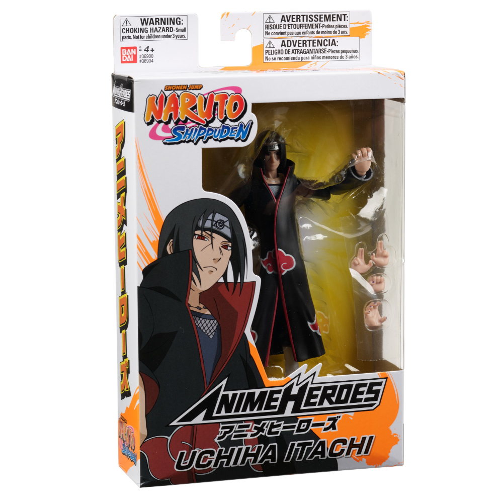 Zapakowana figurka Naruto Shippuden Uchiha Itachi z widocznymi szczegółami produktu.