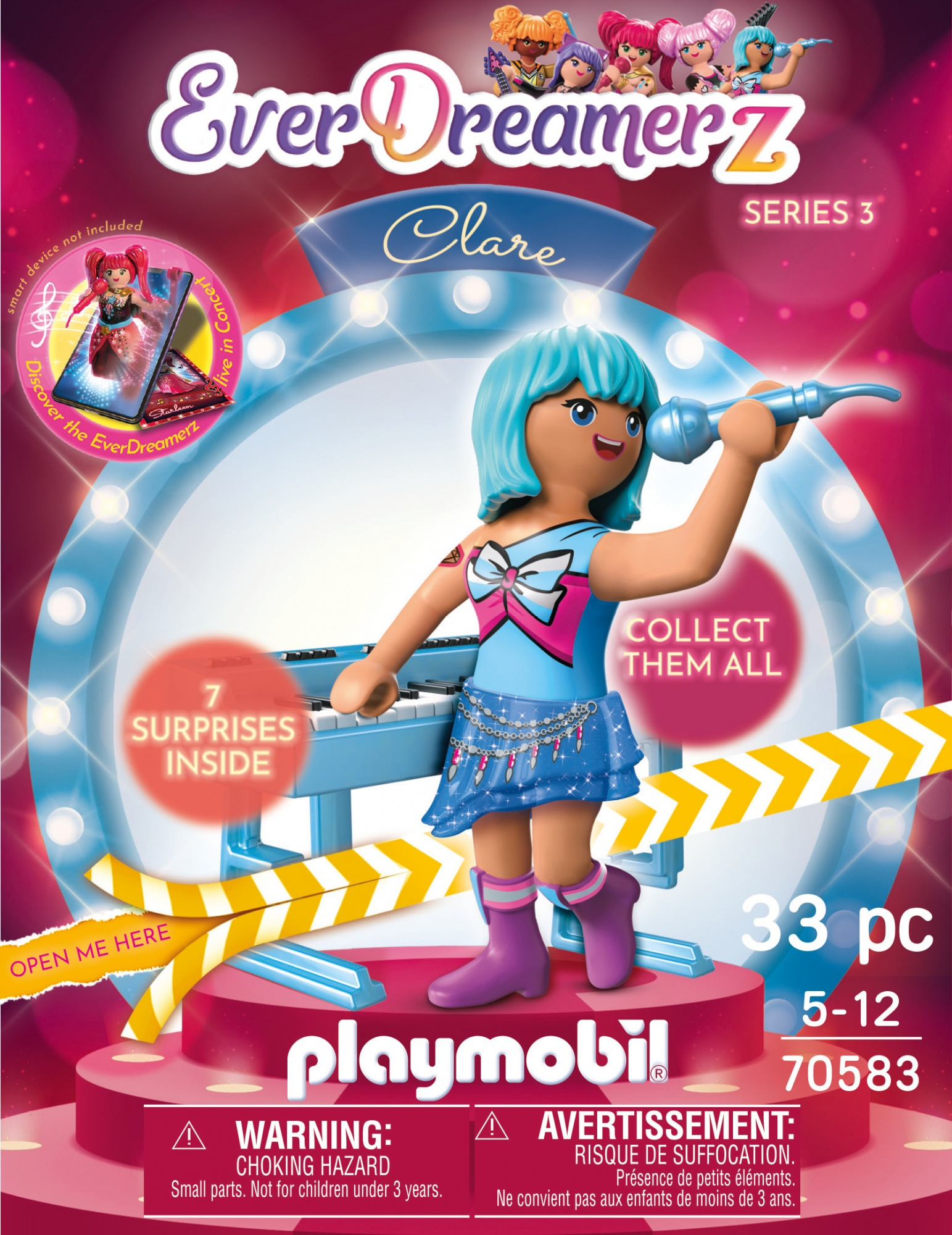 Eine Playmobil-Box mit einem Mädchen mit blauen Haaren, das ein Mikrofon hält.