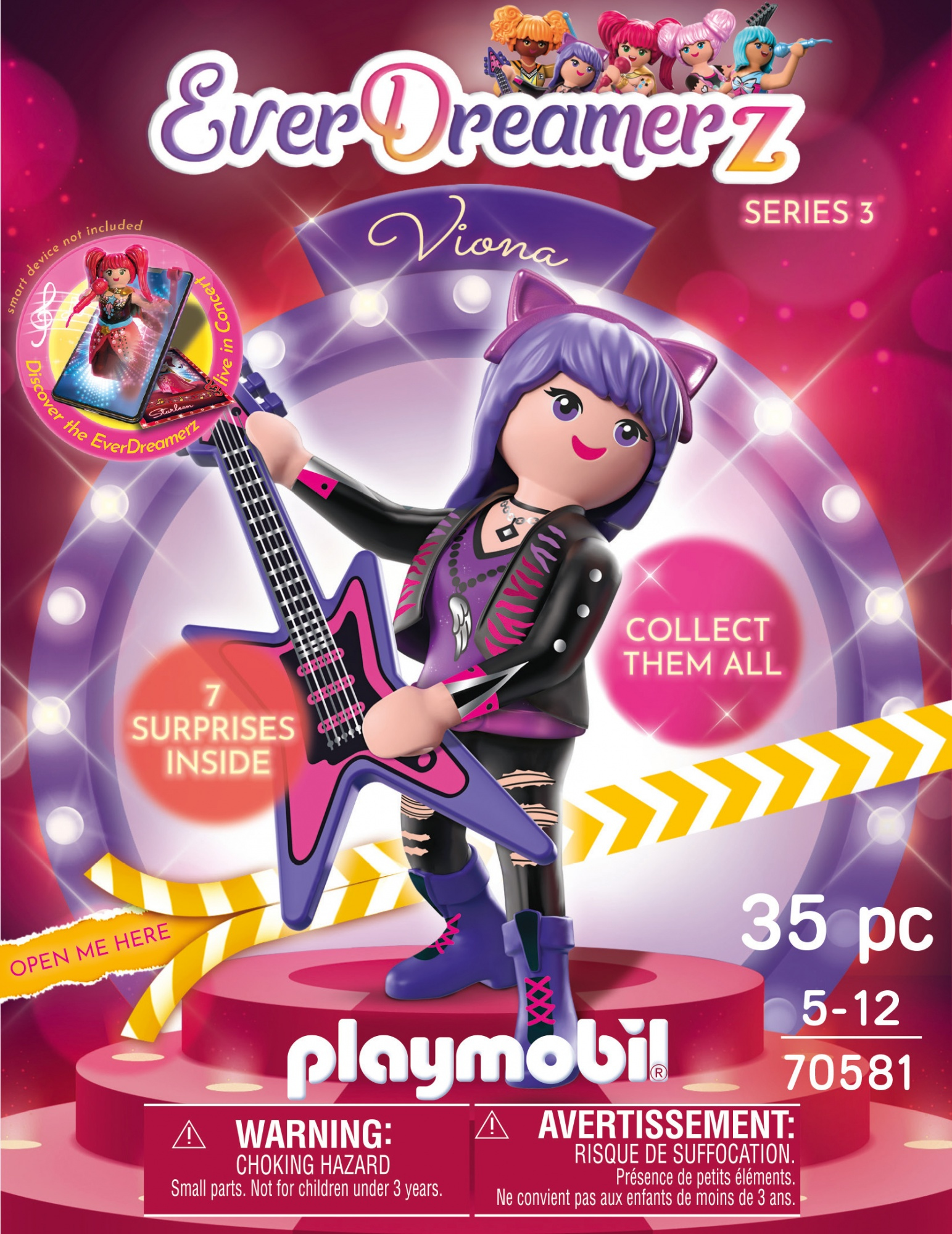 Playmobil-Box. Sie zeigt ein Mädchen mit Gitarre. Es steht 'EverDreamerz' und 'Viona'.