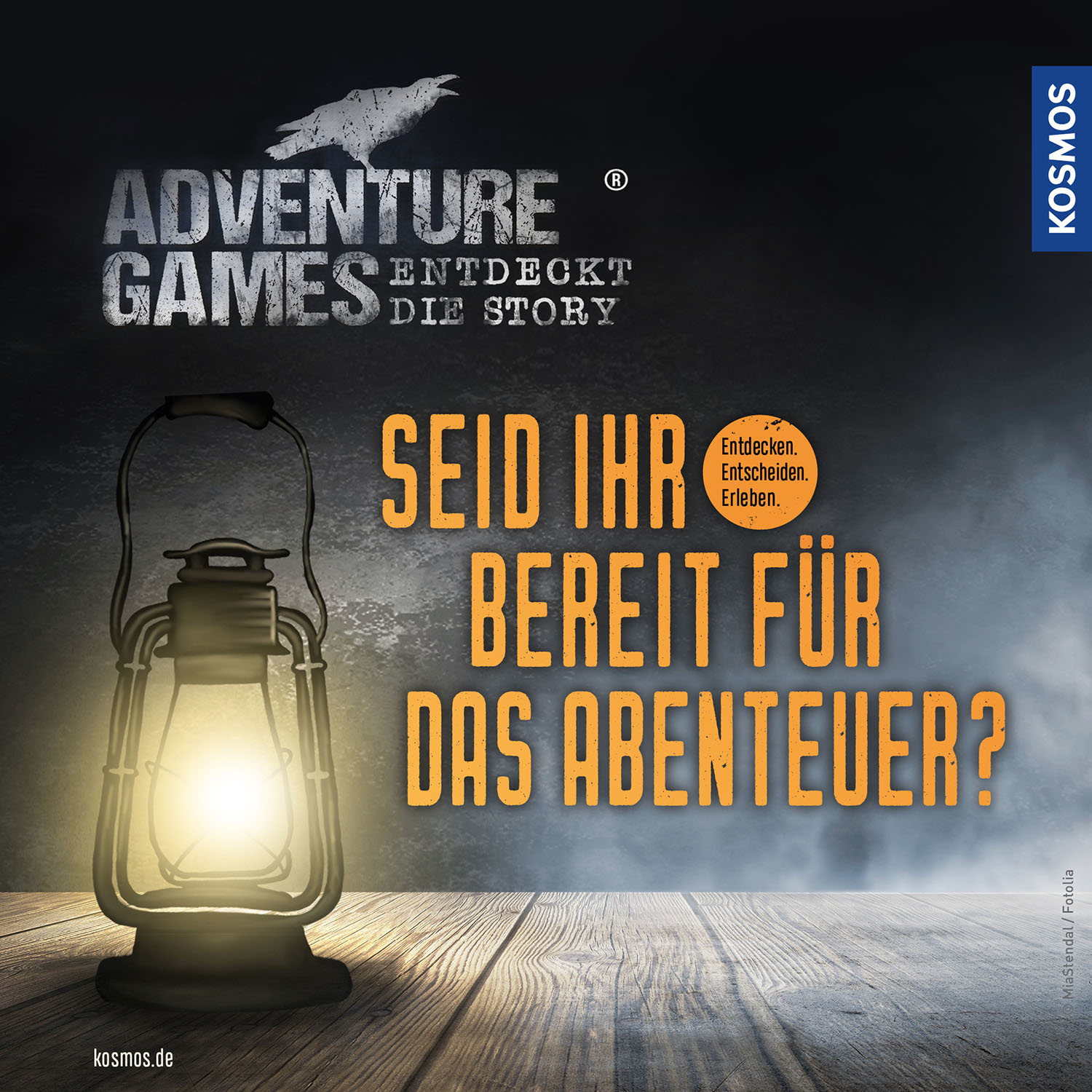 Werbung für Adventure Games, mit einer Laterne und Text.