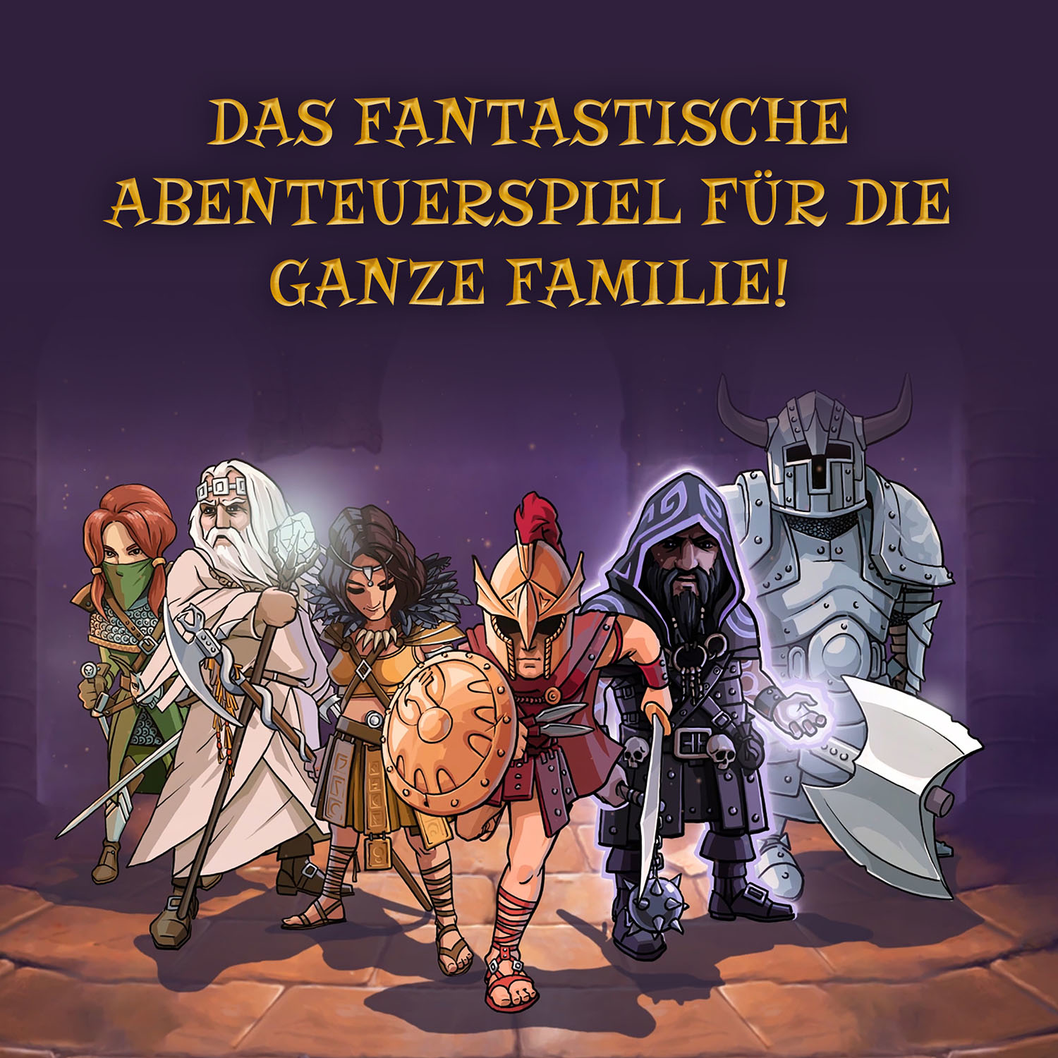 Gruppe von Cartoonfiguren mit Fantasy-Thema.