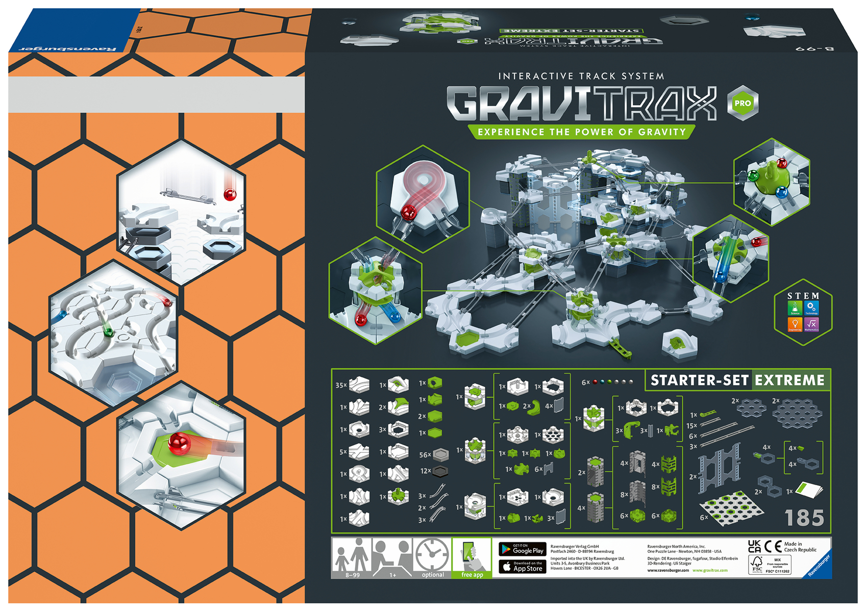 Die GraviTrax Pro Starter-Set Extreme Box, die das interaktive Streckensystem-Spiel zeigt.