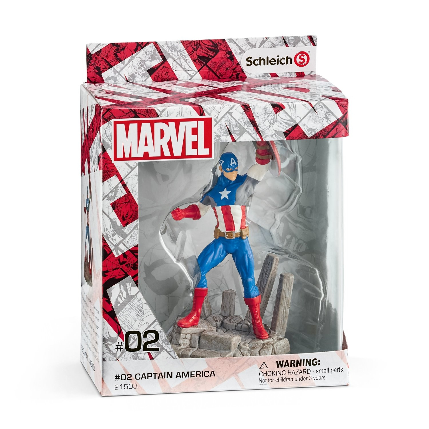 Captain America Actionfigur in einer Box. Die Figur hält ihren Schild.
