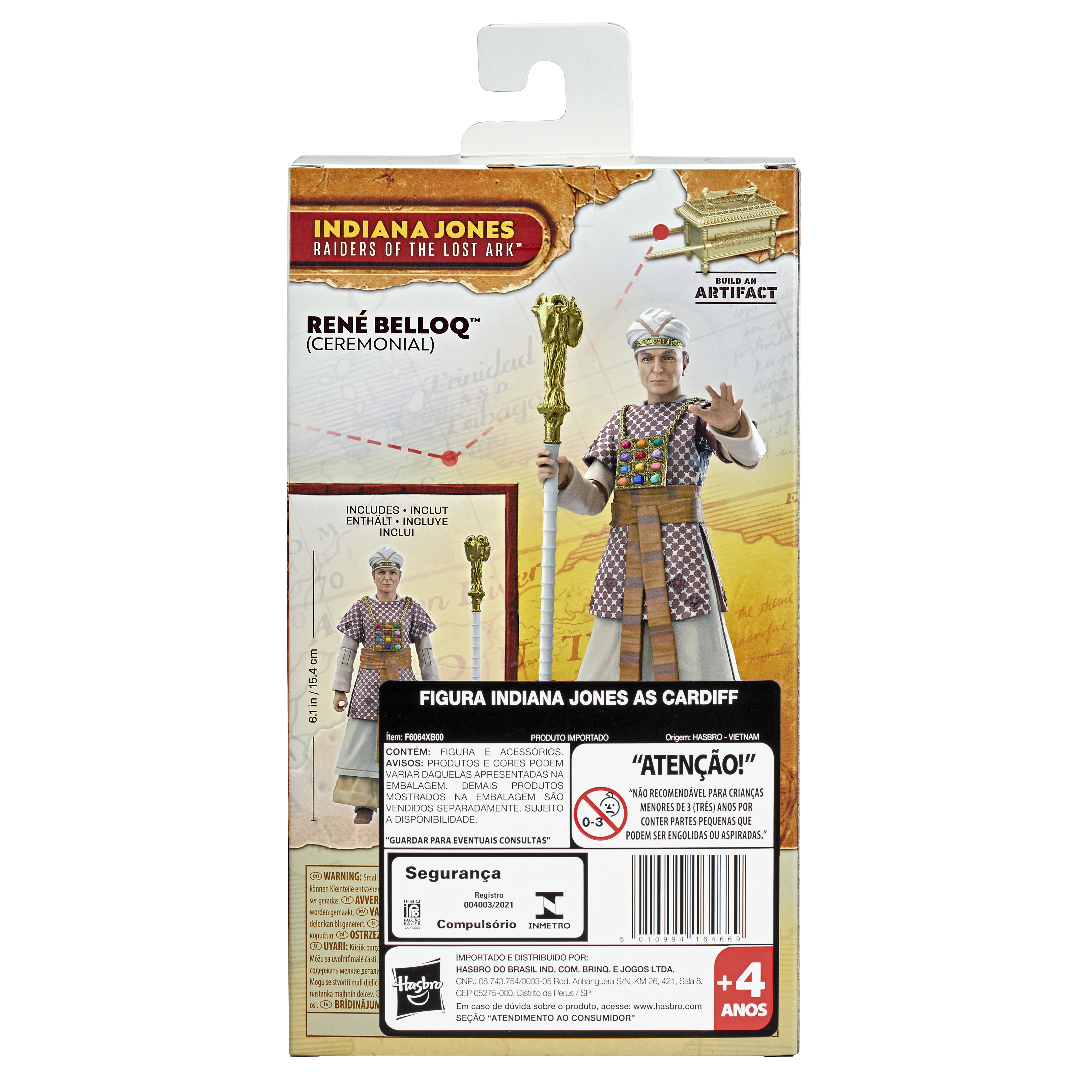 Retro della confezione della action figure di Indiana Jones. Mostra la figura e il testo sul personaggio.