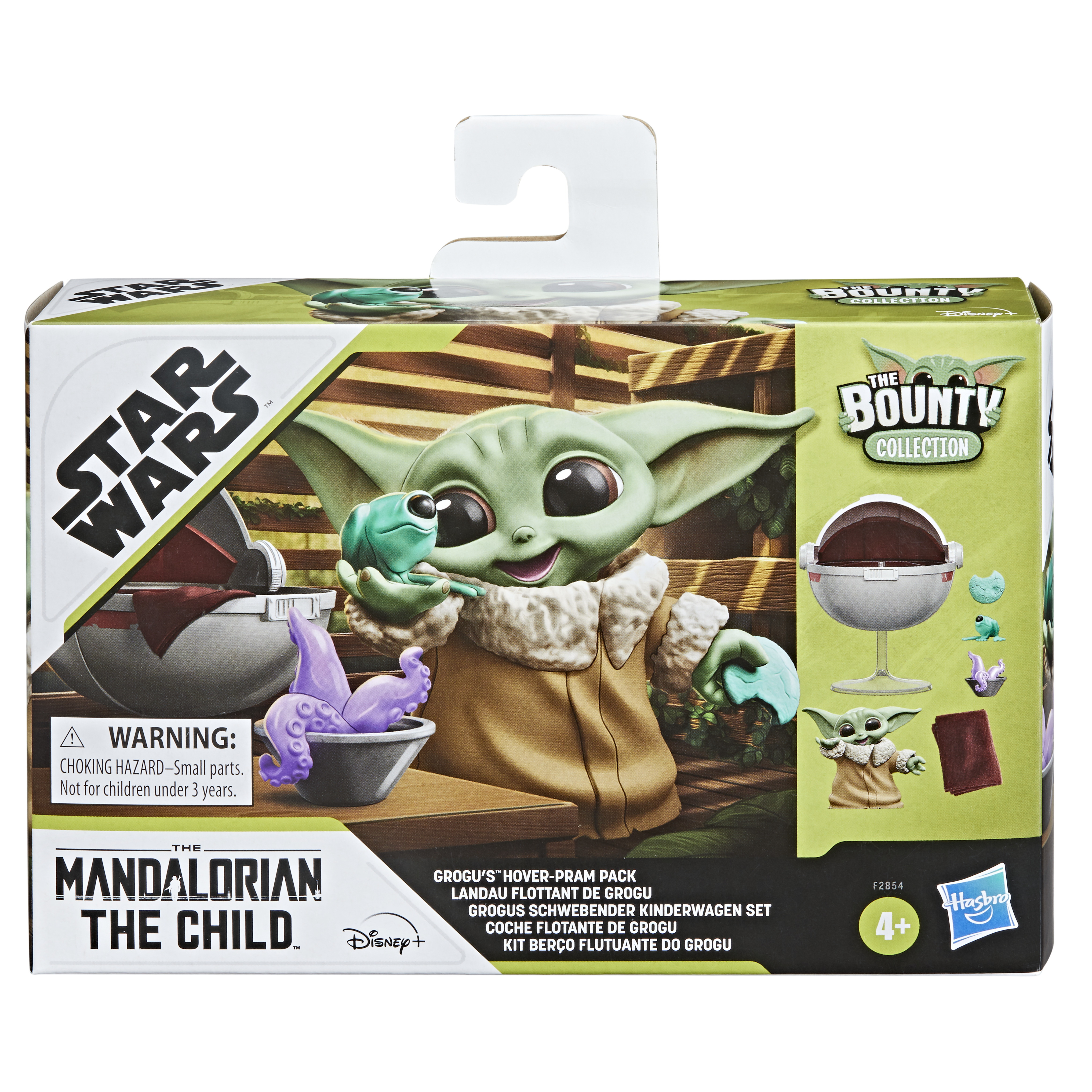 Scatola del pacco hover-pram di Grogu, The Mandalorian. Include la figura di Grogu, la carrozzina e gli accessori.
