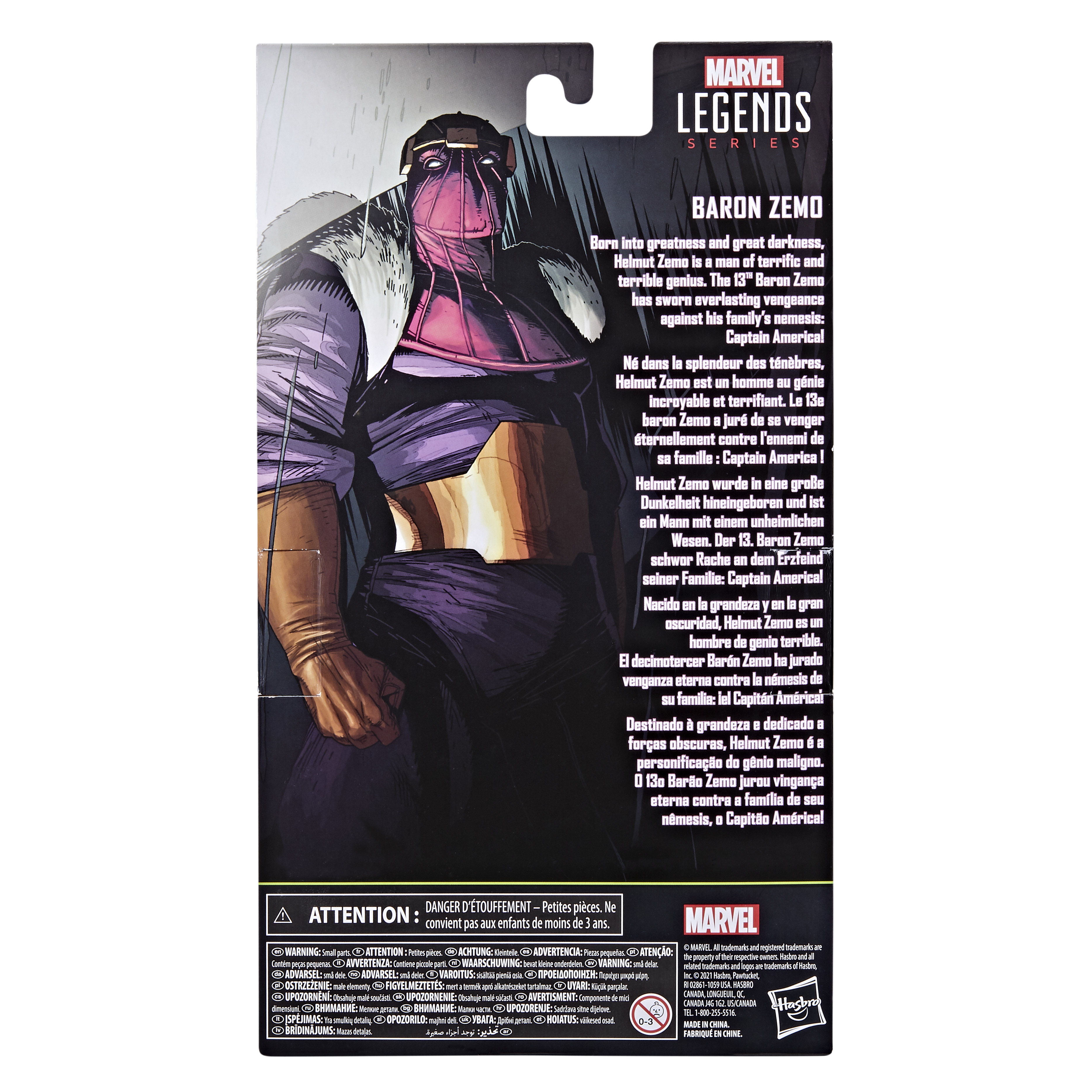 Copertina di fumetto con testo sul personaggio Baron Zemo.