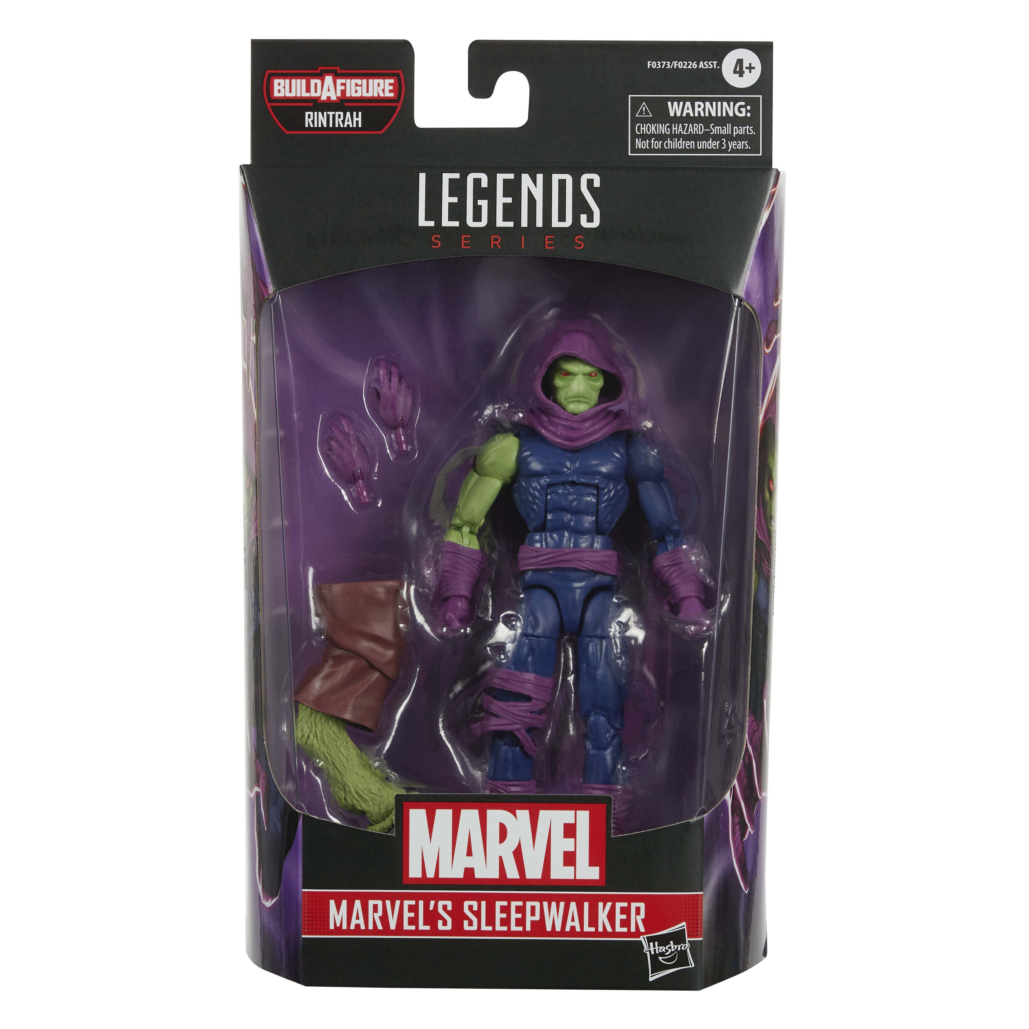 Action figure di Sleepwalker della Marvel in una scatola. I colori verde e viola sono prominenti.