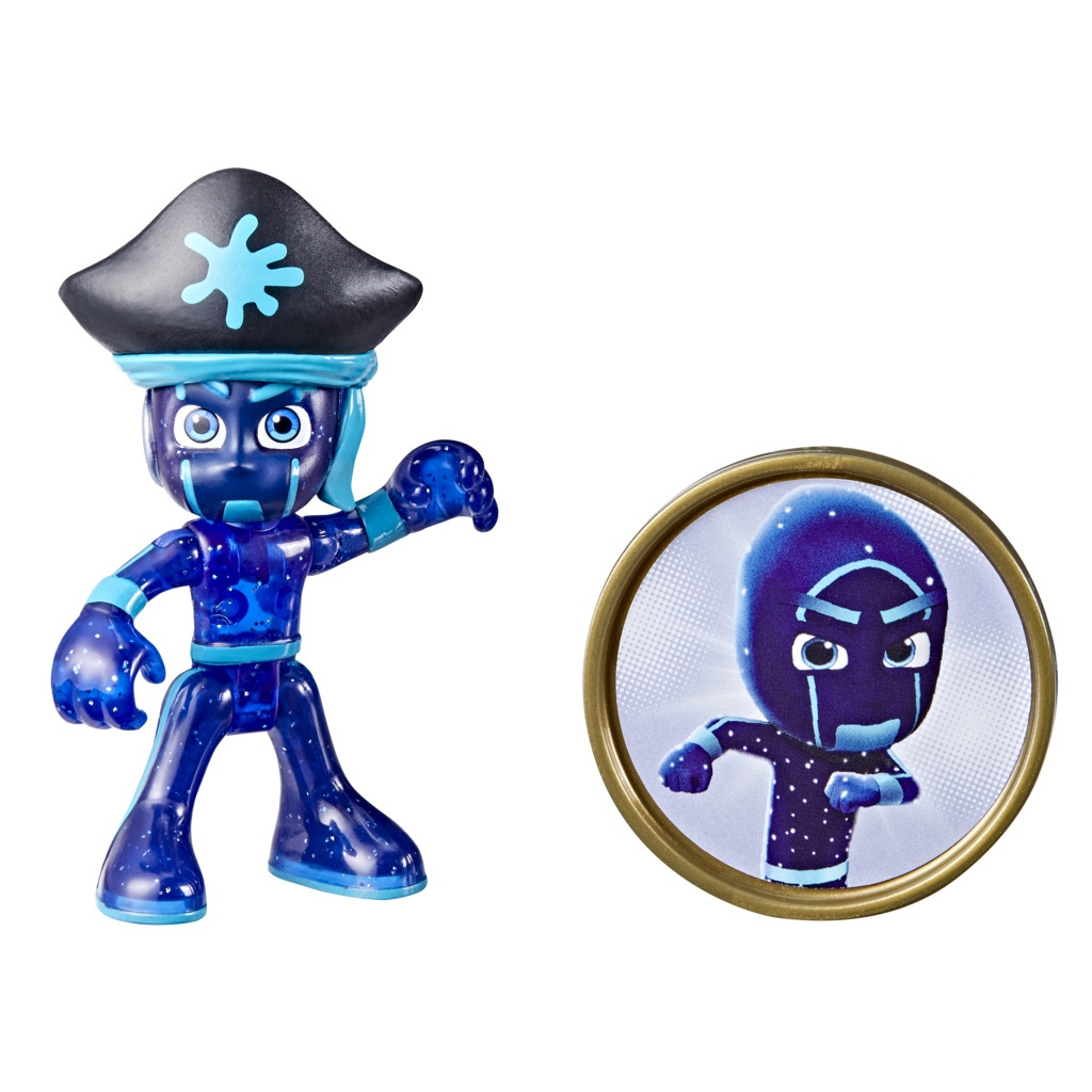 Personaggio PJ Masks Ninja Pirata con spada, con immagine in cornice dorata.