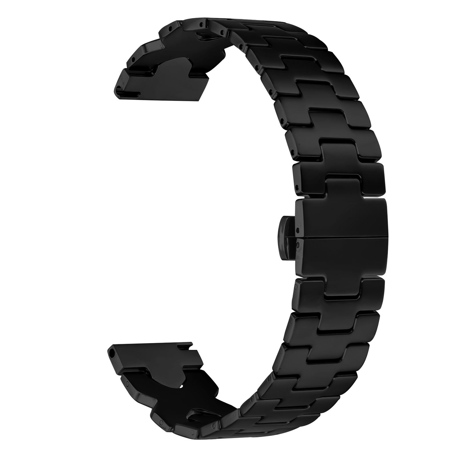 Cinturino per orologio in acciaio inossidabile nero, curvo, con chiusura.