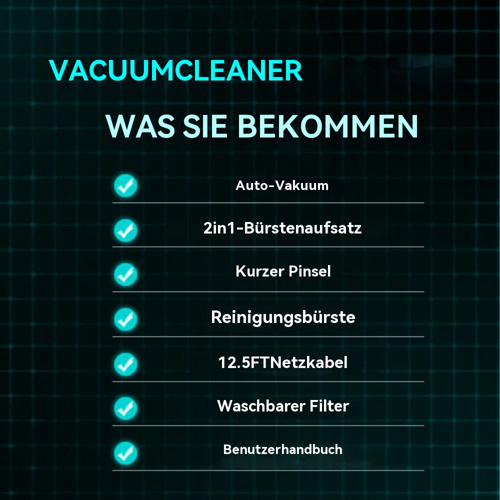 Bild zeigt eine Liste von Staubsaugerzubehör mit Häkchen.