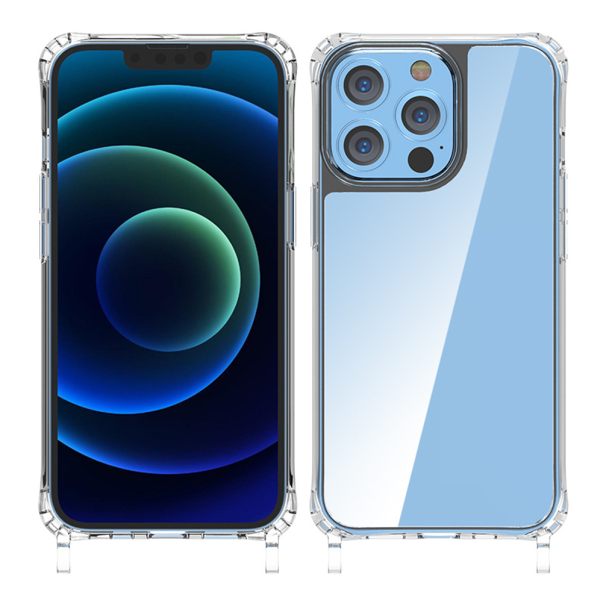 Due iPhone. Uno mostra uno schermo blu, l'altro mostra il retro.