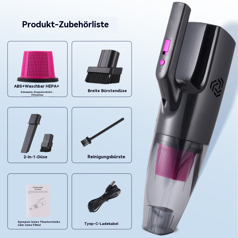 Staubsaugerzubehör wird mit beschreibenden Etiketten angezeigt.