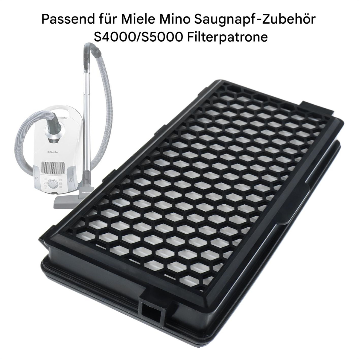 Ein schwarzer Luftfilter und ein Staubsauger mit deutschem Text.