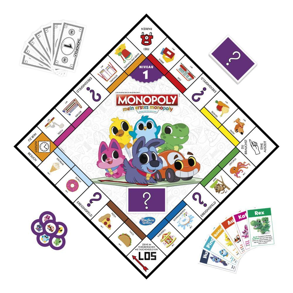 Monopoly-Brettspiel mit Zeichentrickfiguren, Geld und Karten.