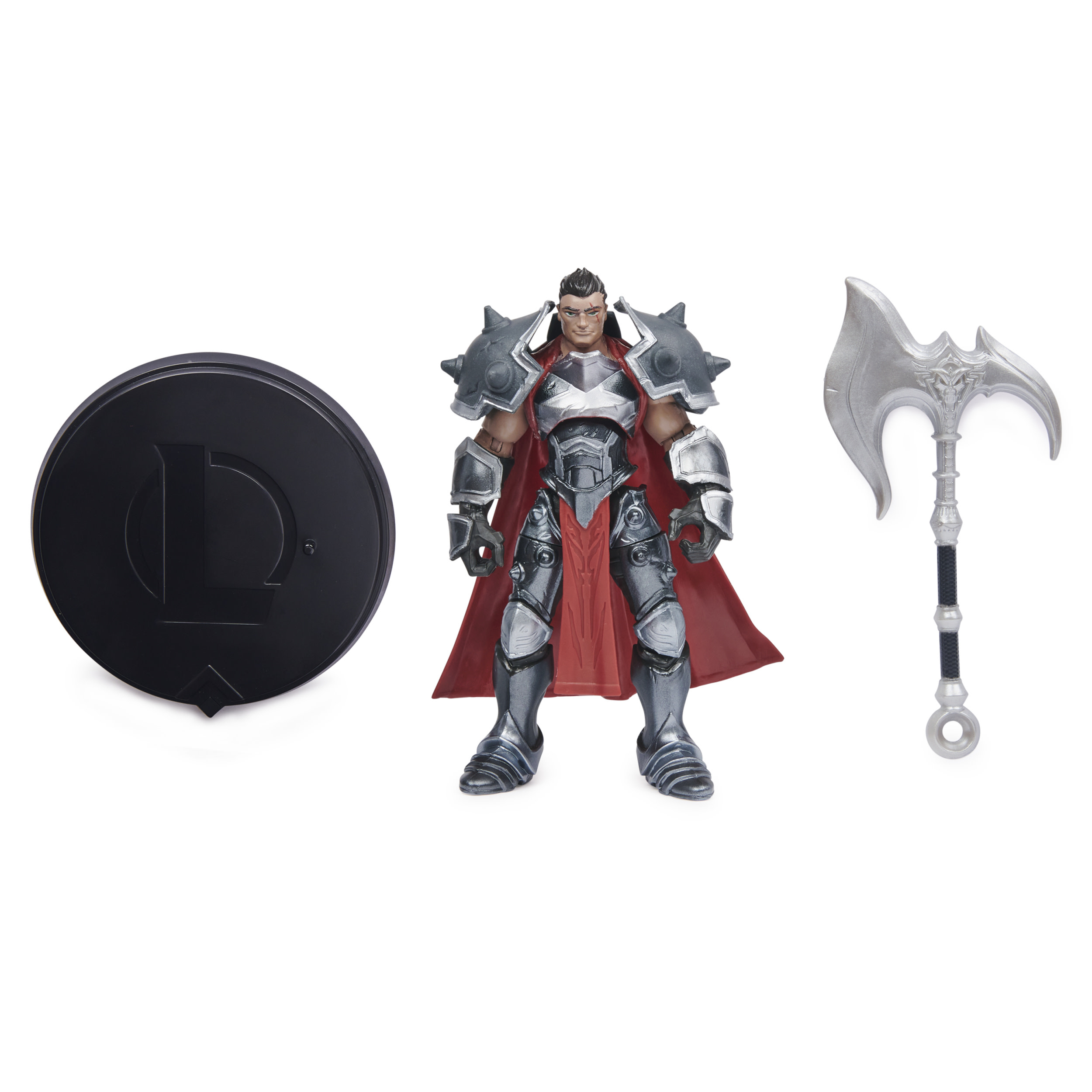Eine League of Legends-Figur einer Figur, ein Ständer und eine Axt auf weißem Hintergrund.