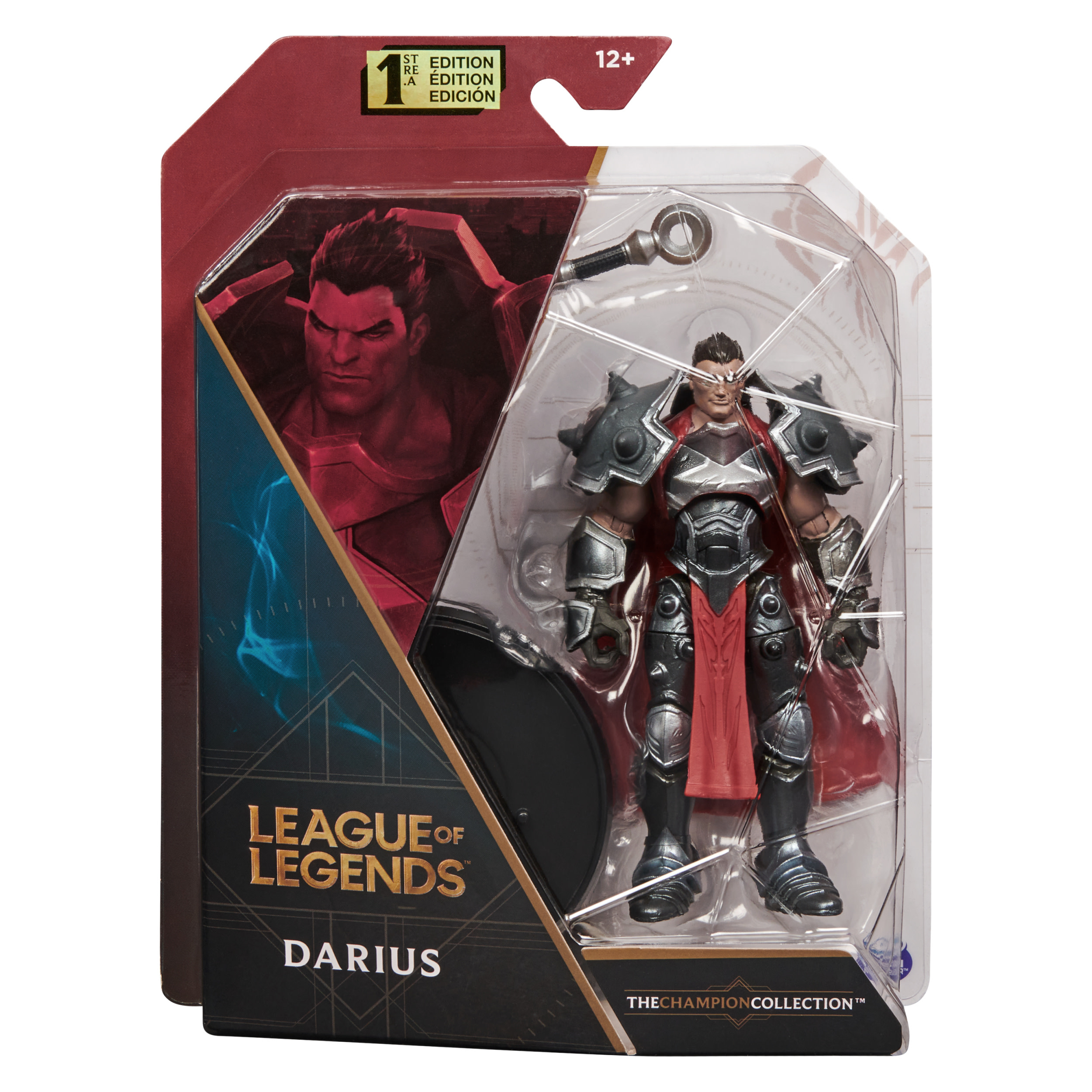 Darius Actionfigur in einer League of Legends Box. Die Figur befindet sich in einer Plastikvitrine.