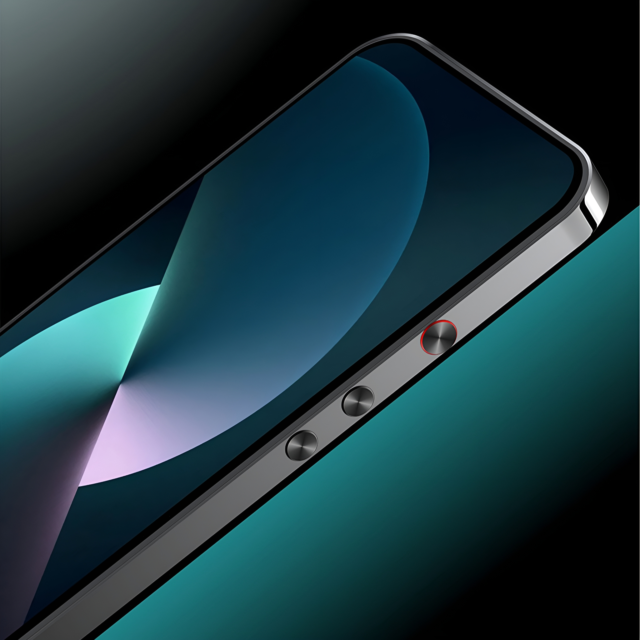 Nahaufnahme eines modernen Smartphones, das einen lebendigen Blau- und Grünverlauf auf dem Bildschirm zeigt.