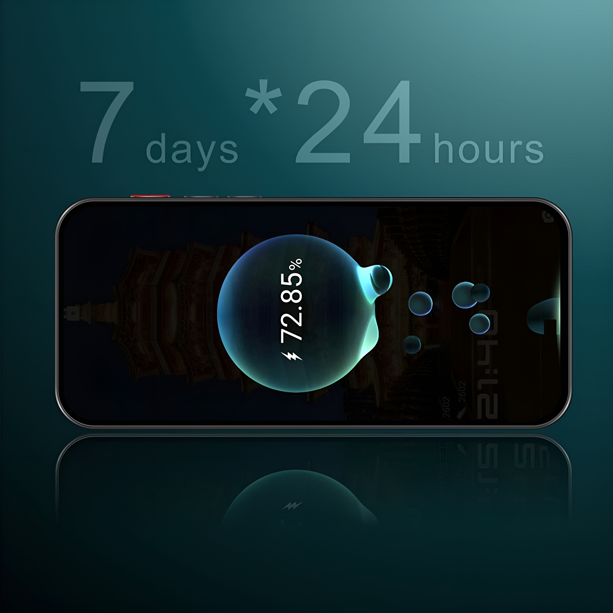 Smartphone-Bildschirm mit Ladeanimation und Uhrzeit.