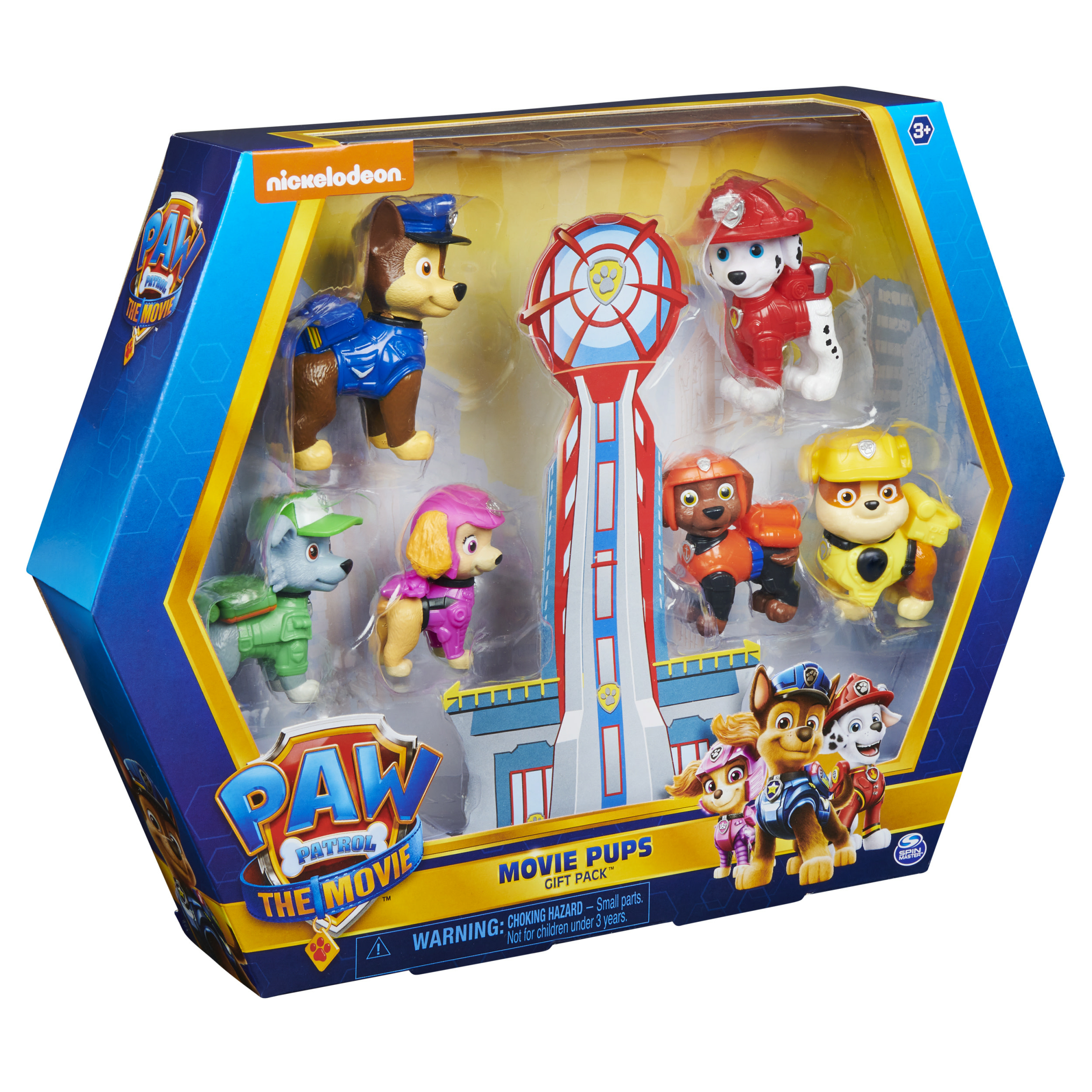 Zestaw zabawek z filmu Paw Patrol. Zawiera postacie i wieżę. Dla dzieci w wieku 3+.