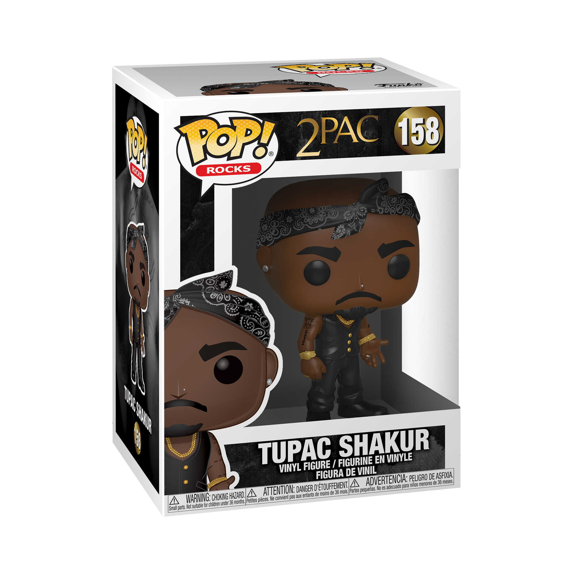 Eine Funko Pop Figur von Tupac Shakur in einer Box.